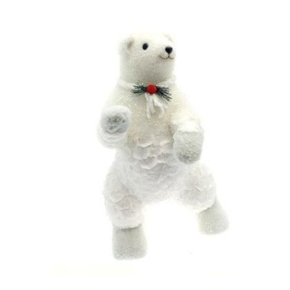 Orso bianco con neve 37x37xh64 cm - colore bianco - decorazione addobbo natale