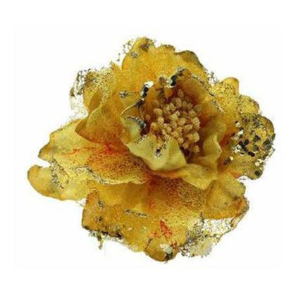 Peonia con clip 15x5 cm - colore oro - addobbo decorazione natale