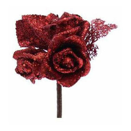 Ramo decorato con 3 rose e clip - colore rosso - addobbo decorazione natalizia