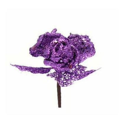 Ramo decorato con 3 rose e clip - colore viola - addobbo decorazione natalizia