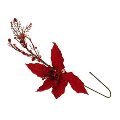 Fiore natalizio decorato 50 cm - colore rosso - addobbo decorazione natale