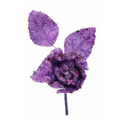 Ramo con rosa e clip - colore viola - addobbo decorazione natalizia