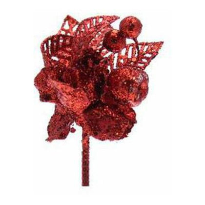 Ramo con rosa e clip - colore rosso - addobbo decorazione natalizia