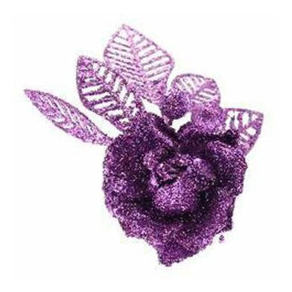 Ramo con rosa e clip - colore viola - addobbo decorazione natalizia