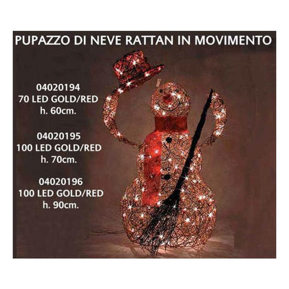 Pupazzo di neve luminoso in rattan con 100 luci a led - altezza 70 cm