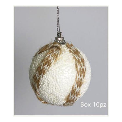 10 sfere palle decorate per albero natale Ø6 cm - colore beige/bianco