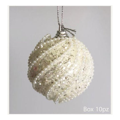 10 sfere palle decorate per albero natale Ø6 cm - colore bianco