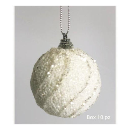 10 sfere palle decorate per albero natale Ø6 cm - colore bianco/argento