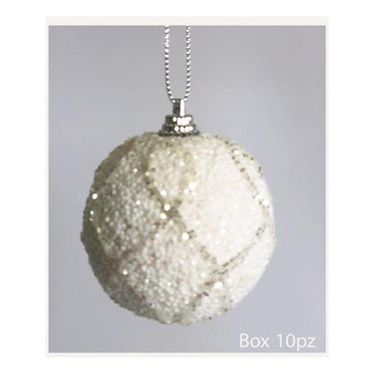 10 sfere palle decorate per albero natale Ø6 cm - colore bianco