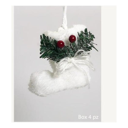 4 scarpette decorate 13 cm per albero di natale - colore bianco - decorazioni addobbi