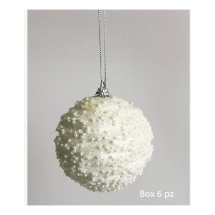 6 sfere palle di natale decorate Ø8 cm per albero di natale - colore bianco