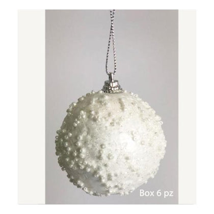 6 sfere palle di natale decorate Ø8 cm per albero di natale - colore bianco