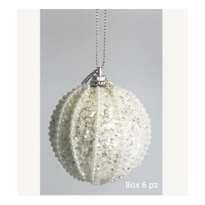 6 sfere palle di natale decorate Ø8 cm per albero di natale - colore bianco