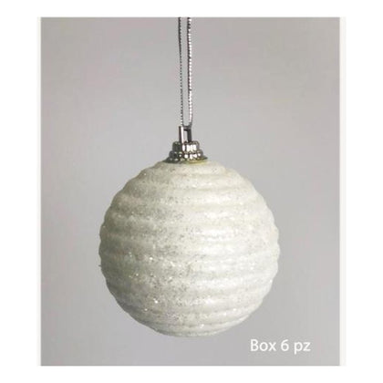 6 sfere palle di natale decorate Ø8 cm per albero di natale - colore bianco