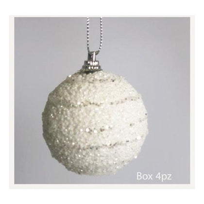 4 sfere palle di natale decorate Ø10 cm per albero di natale - colore bianco