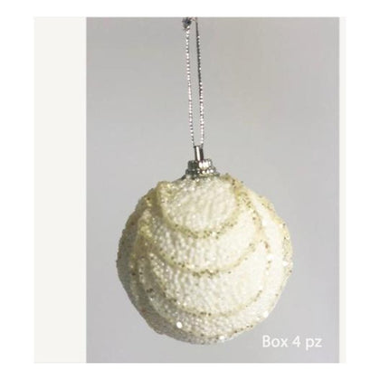 4 sfere palle di natale decorate Ø10 cm per albero di natale - colore bianco