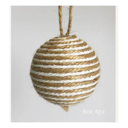 4 sfere palle di natale decorate Ø10 cm per albero di natale - colore beige/bianco