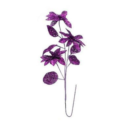 Rametto natalizio con 3 fiori - colore viola - decorazione addobbo natalizio