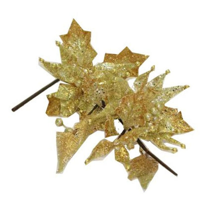 Ramo natalizio con fiori decorato h70 cm - colore oro - addobbo decorazione natale