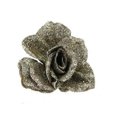 Rosa con clip per albero di natale Ø9 cm - colore champagne - addobbo decorazione natale