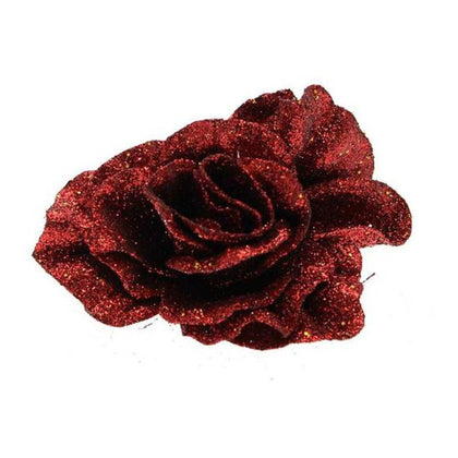 Rosa con clip per albero di natale Ø9 cm - colore rosso - addobbo decorazione natale