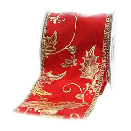 Nastro a rete natalizio 274x6 cm - colore rosso/oro - addobbo decorazione natale