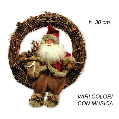 Corona natalizia per porta con babbo natale 30 cm - colore marrone - addobbo decorazione