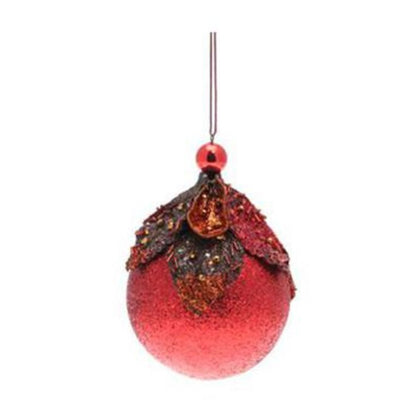 Sfera palla con foglie per albero di natale Ø10 cm - colore rosso - addobbo decorazione natale