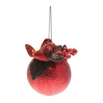 Sfera palla con foglie per albero di natale Ø10 cm - colore rosso - addobbo decorazione natale