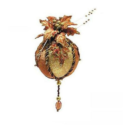 Sfera palla decorata per albero di natale Ø8 cm - crema/arancio - addobbo decorazione natale