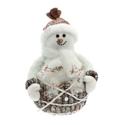 Pupazzo di neve natalizio h50x32x30 cm - bianco/marrone - decorazione addobbo natale