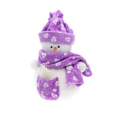 Pupazzo di neve natalizio h44 cm - bianco/viola - decorazione addobbo natale