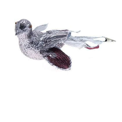 Uccello con clip 20 cm per albero natale - argento/viola - addobbo decorazione natalizia