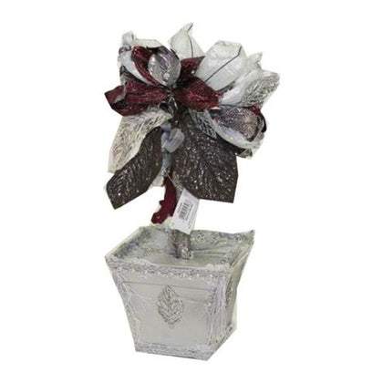 Vaso con fiore natalizio h38 cm - colore argento/viola - decorazione addobbo natale