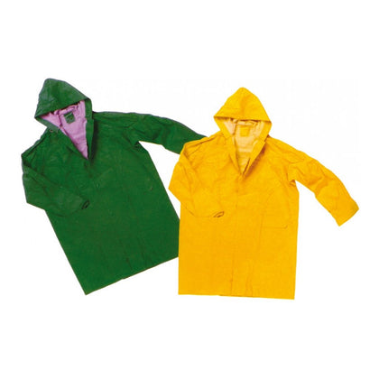 Cappotto Impermeabile in PVC e Poliestere con Cappuccio e Tasche - Verde