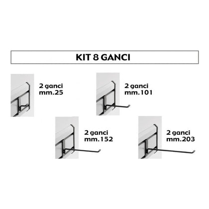 Kit Sistema 8 Ganci per Garage - 2x25 mm 2x101 mm 2x152 mm 2x203mm