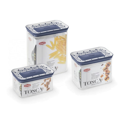 Barattolo Contenitore per Alimenti Rettangolare 2,2 Litri Bianco/Blu - Tosca