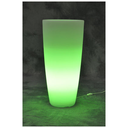 Vaso luminoso in resina per piante - Tondo Ø33xh70 cm - bianco ghiaccio - luce verde