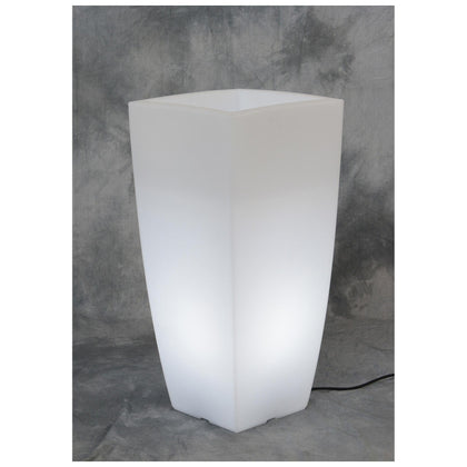 Vaso luminoso in resina per piante - Quadrato 33x33x70 cm - bianco ghiaccio - luce bianca