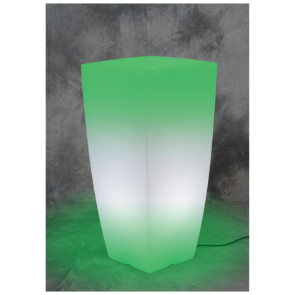 Vaso luminoso in resina per piante - Quadrato 33x33x70 cm - bianco ghiaccio - luce verde