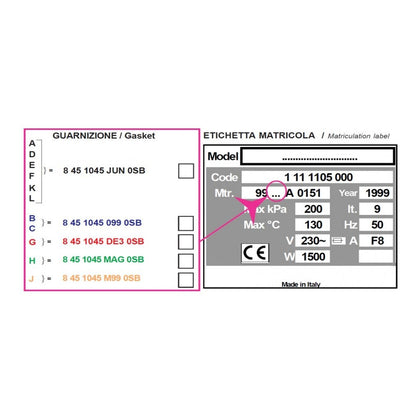 Guarnizione per Autoclave H100, Numero di Serie A,D,E,F,K,L - 1 Pz.