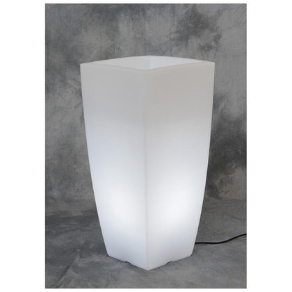 Vaso luminoso in resina per piante - Quadrato 40x40x90 cm - bianco ghiaccio - luce bianca