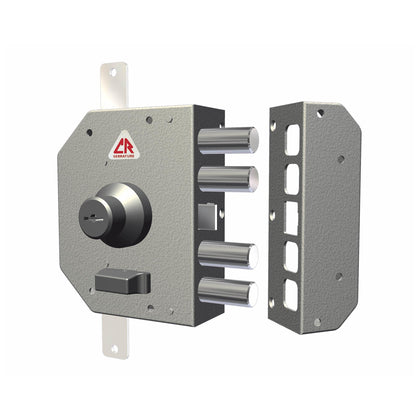 Serratura Porta Blindata senza Aste Doppio Cilindro Chiusura Triplice con Scrocco 4 Catenacci - Entrata 60 mm Mano Destra - 3850-02N